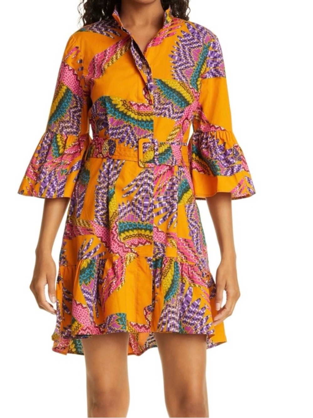 FARM Rio Yellow Multi-Print Belted Mini Dress